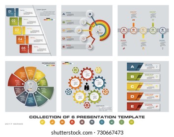 Collection of 6 design colorful presentation templates. EPS10. Set of infographics design vector and business icons.
