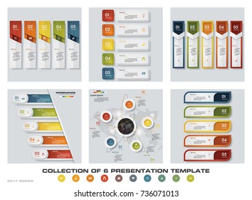 Collection of 6 design colorful presentation templates. EPS10. Set of infographics design vector and business icons.