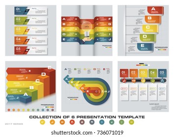 Collection of 6 design colorful presentation templates. EPS10. Set of infographics design vector and business icons.