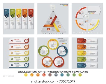 Collection of 6 design colorful presentation templates. EPS10. Set of infographics design vector and business icons.