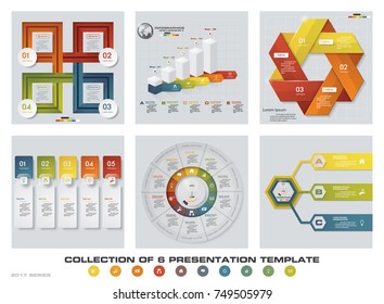 Collection of 6 design colorful presentation templates. EPS10. Set of infographics design vector and business icons.