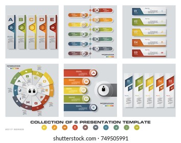 Collection of 6 design colorful presentation templates. EPS10. Set of infographics design vector and business icons.