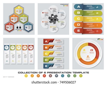 Collection of 6 design colorful presentation templates. EPS10. Set of infographics design vector and business icons.