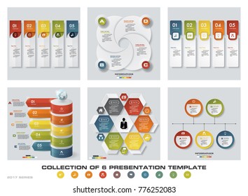 Collection of 6 design colorful presentation templates. EPS10. Set of infographics design vector and business icons.