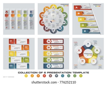 Collection of 6 design colorful presentation templates. EPS10. Set of infographics design vector and business icons.