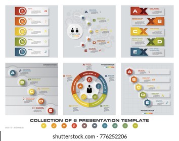 Collection of 6 design colorful presentation templates. EPS10. Set of infographics design vector and business icons.