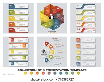 Collection of 6 design colorful presentation templates. EPS10. Set of infographics design vector and business icons.