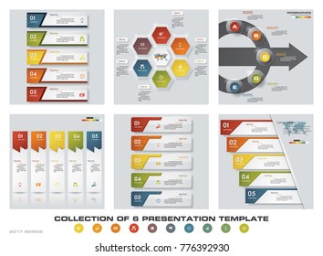 Collection of 6 design colorful presentation templates. EPS10. Set of infographics design vector and business icons.