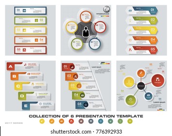 Collection of 6 design colorful presentation templates. EPS10. Set of infographics design vector and business icons.
