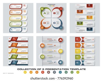 Collection of 6 design colorful presentation templates. EPS10. Set of infographics design vector and business icons.