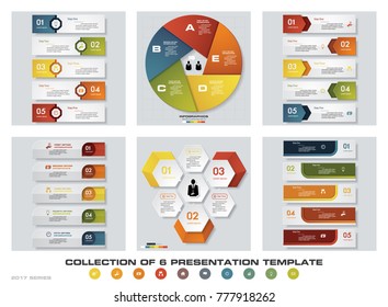 Collection of 6 design colorful presentation templates. EPS10. Set of infographics design vector and business icons.
