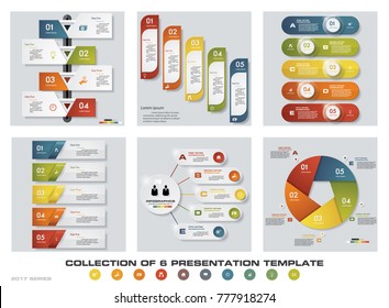 Collection of 6 design colorful presentation templates. EPS10. Set of infographics design vector and business icons.