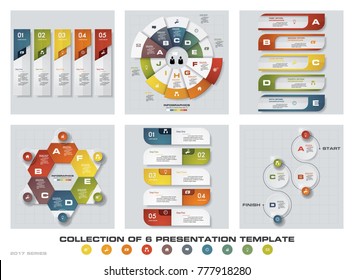 Collection of 6 design colorful presentation templates. EPS10. Set of infographics design vector and business icons.