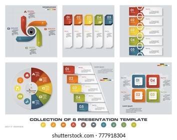 Collection of 6 design colorful presentation templates. EPS10. Set of infographics design vector and business icons.