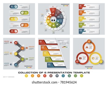Collection of 6 design colorful presentation templates. EPS10. Set of infographics design vector and business icons.