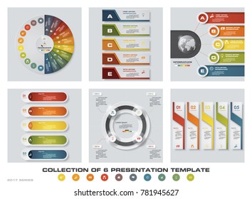 Collection of 6 design colorful presentation templates. EPS10. Set of infographics design vector and business icons.