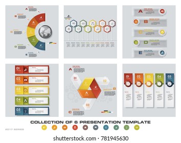 Collection of 6 design colorful presentation templates. EPS10. Set of infographics design vector and business icons.