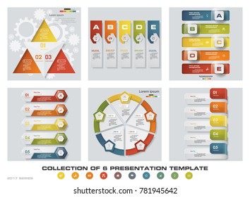 Collection of 6 design colorful presentation templates. EPS10. Set of infographics design vector and business icons.