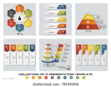 Collection of 6 design colorful presentation templates. EPS10. Set of infographics design vector and business icons.