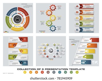 Collection of 6 design colorful presentation templates. EPS10. Set of infographics design vector and business icons.