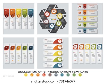 Collection of 6 design colorful presentation templates. EPS10. Set of infographics design vector and business icons.