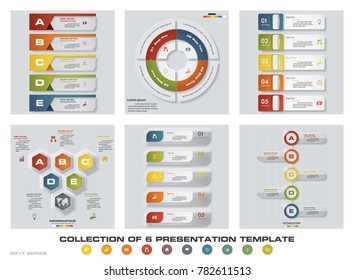 Collection of 6 design colorful presentation templates. EPS10. Set of infographics design vector and business icons.
