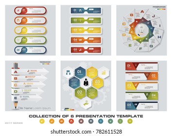 Collection of 6 design colorful presentation templates. EPS10. Set of infographics design vector and business icons.