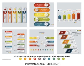 Collection of 6 design colorful presentation templates. EPS10. Set of infographics design vector and business icons.