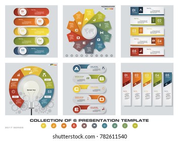 Collection of 6 design colorful presentation templates. EPS10. Set of infographics design vector and business icons.