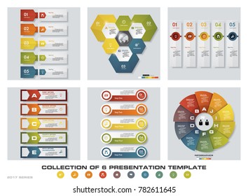Collection of 6 design colorful presentation templates. EPS10. Set of infographics design vector and business icons.