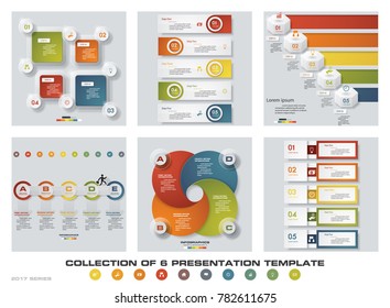 Collection of 6 design colorful presentation templates. EPS10. Set of infographics design vector and business icons.
