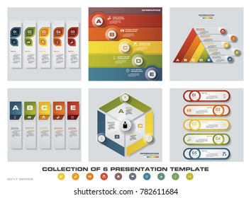 Collection of 6 design colorful presentation templates. EPS10. Set of infographics design vector and business icons.