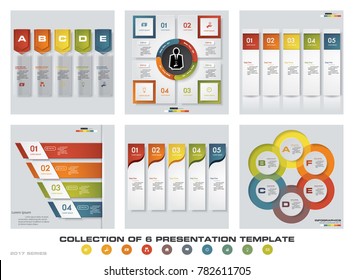 Collection of 6 design colorful presentation templates. EPS10. Set of infographics design vector and business icons.