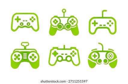 Una colección de 6 diseños de logotipos de gamepad centrados en controladores de juegos modernos, interacción digital e identidad de entretenimiento. Ideal para marcas de juegos e industrias tecnológicas.