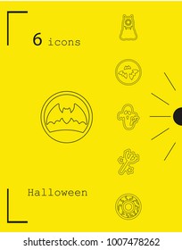 Collection of 6 halloween icons. Vector illustration in thin line style