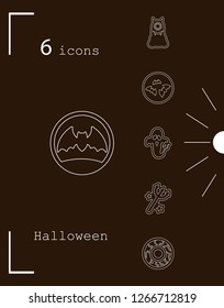 Collection of 6 halloween icons. Vector illustration in thin line style