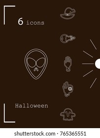 Collection of 6 halloween icons. Vector illustration in thin line style