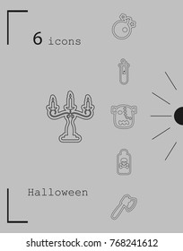 Collection of 6 halloween icons. Vector illustration in thin line style