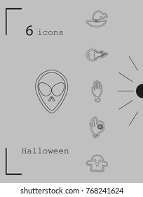 Collection of 6 halloween icons. Vector illustration in thin line style