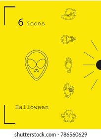 Collection of 6 halloween icons. Vector illustration in thin line style