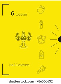 Collection of 6 halloween icons. Vector illustration in thin line style
