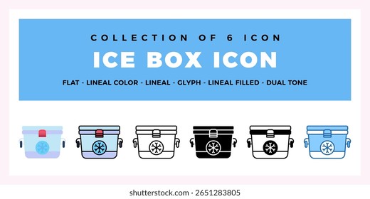 Collection of 6 Ice Box Icons Flat. Lineal. Glyph Styles