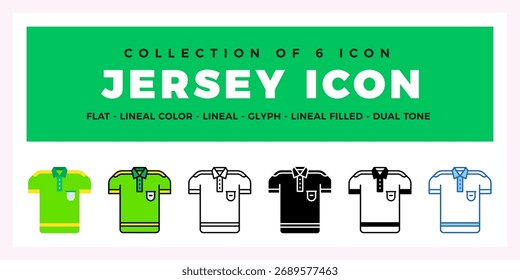 Coleção de 6 ícones Jersey. Plano. Lineal. Estilos de Glifos