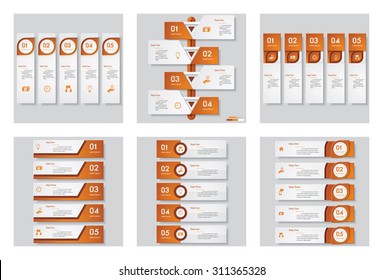 Collection of 6 orange color template/graphic or website layout. Vector Background. For your idea and presentation.