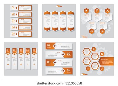 Collection of 6 orange color template/graphic or website layout. Vector Background. For your idea and presentation.