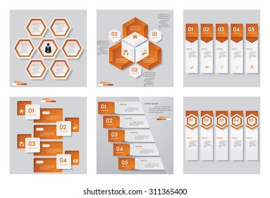 Collection of 6 orange color template/graphic or website layout. Vector Background. For your idea and presentation.
