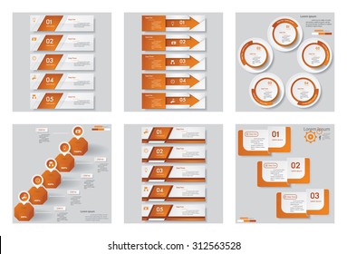 Collection of 6 orange color template/graphic or website layout. Vector Background. For your idea and presentation.