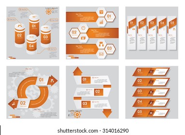 Collection of 6 orange color template/graphic or website layout. Vector Background. For your idea and presentation.