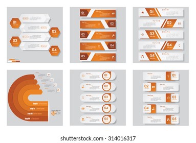 Collection of 6 orange color template/graphic or website layout. Vector Background. For your idea and presentation.