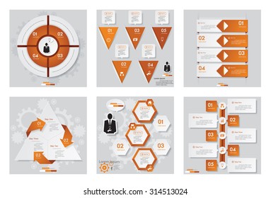Collection of 6 orange color template/graphic or website layout. Vector Background. For your idea and presentation.